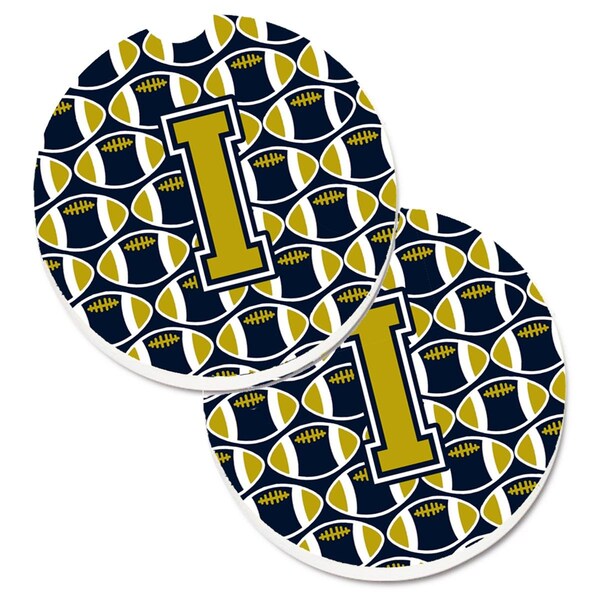 Carolines Treasures Letter I Football Blue and Gold Cup Holder Car Coaster, PK2 CJ1074-ICARC - main